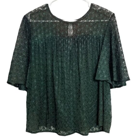 Anthropologie Ranna Gil Short Sleeve Peplum Blouse Forest Green Medium - Picture 1 of 6